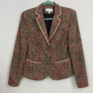 Conrad C Collection Y2K Cottagecore Floral Tapestry Blazer Velvet Ribbon Trim 10